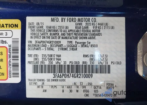 2016 Ford Fusion Se from USA, damaged, VIN 3FA6P0H74GR210009